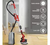 Bakaji Lijadora pared techo plegable lijadora jirafa cartón yeso 750 W potencia 800-1750 rpm succión polvo automática con luz LED varilla telescópica y 6 discos abrasivos 225 mm