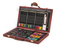 Bakaji - Maletín de madera para pintor - Juego de 78 piezas - Colores surtidos - Colores pastel acuarelas, pinceles y accesorios de dibujo - Set artístico profesional para artistas