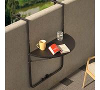 BAKAJI Mesa Auxiliar de barandilla para Exterior, balcón Plegable, Ahorro de Espacio, Altura Ajustable, Estructura de Metal y Tablero de poliratán xon portavasos Dimensiones 60 x 64 cm (Negro)