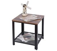 BAKAJI Mesa de café de salón Cuadrada diseño Moderno Industrial Estructura de Metal con Estante Inferior de Apoyo de Madera MDF Oscura, Dimensiones 40 x 45 cm