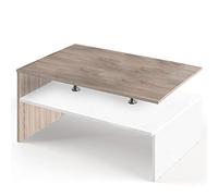 BAKAJI Mesa de café de salón Rectangular de diseño Moderno de Madera MDF y Metal con Estante Inferior decoración Interior Dimensiones 90 x 59 x 42 cm (Blanco y Roble Efecto Madera)