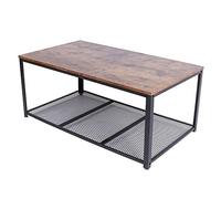 BAKAJI Mesa de café de salón Rectangular diseño Moderno Industrial Estructura de Metal con Estante Inferior de Apoyo de Madera