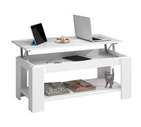 BAKAJI Mesa de café o salón con Elevador y contenedor, Mesa de sofá de diseño Moderno, abatible, de Madera melamínica, tamaño 100 x 50 x 43 cm (Blanco)
