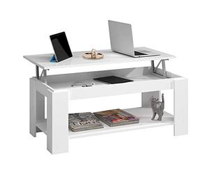 BAKAJI Mesa de café o salón con Elevador y contenedor, Mesa de sofá de diseño Moderno, abatible, de Madera melamínica, tamaño 100 x 50 x 43 cm (Blanco)