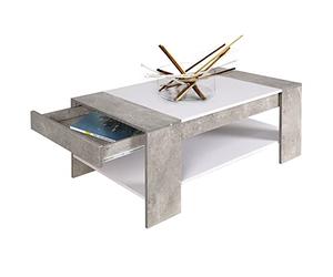BAKAJI Mesa de café Rectangular de diseño Moderno de Madera de Densidad Media con Estante Inferior y cajón Oculto. Dimensiones: 100 x 58 x 44 cm. Color Gris Efecto Cemento