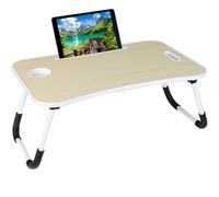 BAKAJI Mesa de Cama, Bandeja para Desayuno sofá, Mesa Porta Tablet, portátil, PC, Estructura de Metal Plegable, Atril Plano de Madera, Dimensiones 60 x 40 x 26 cm, Fresno (Blanco)