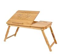 BAKAJI Mesa de Desayuno de Cama de bambú, con Patas Plegables y telescópicas Ideal para sofá, portátil, PC (60 x 40 x 25 cm (telescópica)