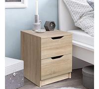 BAKAJI Mesita de Noche de Dormitorio con 2 cajones y asa de Ranura, diseño Moderno de Madera MDF Mueble de decoración del hogar, Dimensiones 50 x 40 x 40 cm (Roble)