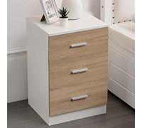 BAKAJI Mesita de Noche con 3 cajones de diseño Moderno de Madera MDF Metal, Bicolor (Blanco Y Beige), 3 Cassetti