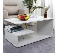 BAKAJI Mesita de salón Blanca para Sala de Estar, café, para Ordenador, Mesa de salón Lateral, sofá con Doble Estante y Estructura de Madera, diseño Moderno, 41 x 91 x 52,6 cm, decoración para el
