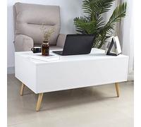 BAKAJI Mesita de salón con Elevador y Compartimento de Almacenamiento, Mesa de salón, Moderna, Plegable, Color Blanco, Patas de Madera, 100 x 60 x 45 cm