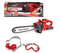BAKAJI Motosierra de Juguete para niños con Gafas y Auriculares, Motosierra eléctrica Que Funciona con Pilas con Efectos sonoros y Cadena giratoria, Juego de jardinería, Bricolaje Cuidado en Cada