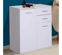 BAKAJI Mueble aparador con 2 cajones de doble puerta y 2 estantes interiores, mueble aparador, armario multiusos para cocina, baño, oficina, diseño moderno, de madera MDF blanca, tamaño 71 x 35 x 76 cm