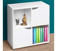 BAKAJI Mueble Armario librería bajo diseño Cubo Moderno Armario Armario Estante con 4 estantes y 2 Puertas Dimensiones 60 x 29 cm decoración casa salón salón (Blanco)