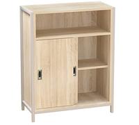 BAKAJI Mueble bajo estantería de diseño moderno industrial estructura de acero y madera MDF con 2 puertas de cierre deslizante estante de visualización y 2 estantes interiores 64x30x81 cm