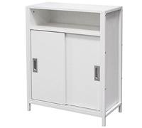 BAKAJI Mueble bajo estantería Moderna con 2 Puertas correderas y 3 estantes Blanco, Blanco, estándar