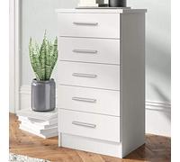 BAKAJI Mueble cajonera con 5 cajones de Madera MDF con pomos de Metal, diseño Moderno, decoración para el hogar, el Dormitorio, tamaño 35 x 41 x 108 cm (Blanco)