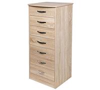 BAKAJI Mueble cajonera con 7 cajones de Madera MDF con pomos de Metal, diseño Moderno, decoración de casa y Dormitorio, Dimensiones 46 x 42 x 116 cm (Roble)