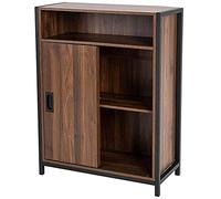 BAKAJI Mueble de Armario bajo, estantería de diseño Moderno, aparador Industrial de Estructura de Acero y Madera MDF con 2 Puertas correderas y 2 estantes Interiores 64 x 30 x 81 cm (marrón)