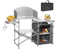 Bakaji Mueble de Cocina, Armario de Mesa, de Camping, de pícnic, Compacto, portátil, Plegable, con Marco de Aluminio con Cocina, Protector de Salpicaduras, Bolsa para el Transporte