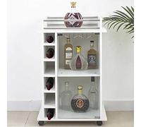 BAKAJI Mueble de Esquina para Bar, Botellas, Vino, licores, Bodega, de Madera, 6 plazas, botellero con Estante para Copas de Metal, Color Blanco