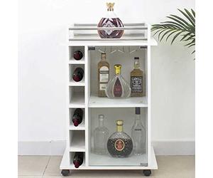 BAKAJI Mueble de Esquina para Bar, Botellas, Vino, licores, Bodega, de Madera, 6 plazas, botellero con Estante para Copas de Metal, Color Blanco