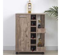 BAKAJI Mueble de Esquina para Bar, Botellas, Vino, licores, Bodega, de Madera, 6 plazas, botellero con Puerta y asa de Metal, 2 estantes Laterales (Tortora)