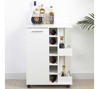 BAKAJI Mueble de Esquina para Bar, Botellas, Vino, licores de Madera, 6 plazas, botellero con Puerta y asa de Metal, 2 estantes Laterales (Blanco)