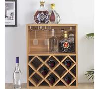 BAKAJI Mueble de Esquina para Bar, cócteles, Botellas, 2 estantes de Vino, licores, Bodega, de Madera, 8 plazas, botellero con Estante para Copas (marrón)