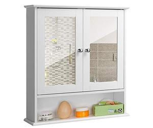 BAKAJI Mueble de Pared para baño, Armario de Madera con 2 Puertas, Color Blanco Espejo, única