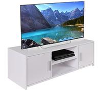 BAKAJI Mueble de TV de Madera MDF aparador con Base de televisión, 2 Compartimentos Abiertos, para Videojuegos y 2 Puertas, tamaño 110 x 35 x 36 cm, Color Blanco, diseño Moderno