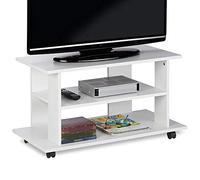 BAKAJI Mueble de TV de Madera MDF con 2 estantes para Consolas Videojuegos DVD y 4 Ruedas, Mueble para televisión, diseño Moderno, tamaño 80 x 40 x 45 cm (Blanco)