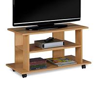 BAKAJI Mueble de TV de Madera MDF con 2 estantes para Consolas Videojuegos DVD y 4 Ruedas, Mueble para televisión, diseño Moderno, tamaño 80 x 40 x 45 cm (Roble)