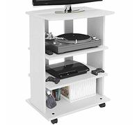 BAKAJI Mueble de TV de Madera MDF con 3 estantes para Consolas Videojuegos DVD y 4 Ruedas, Mueble para televisión, diseño Moderno, tamaño 60 x 45 x 80,5 cm (Blanco)