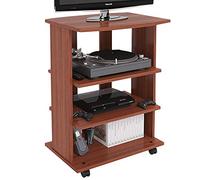 BAKAJI Mueble de TV de Madera MDF con 3 estantes para Consolas Videojuegos DVD y 4 Ruedas, Mueble para televisión, diseño Moderno, tamaño 60 x 45 x 80,5 cm (Cerezo)