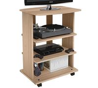 BAKAJI Mueble de TV de Madera MDF con 3 estantes para Consolas Videojuegos DVD y 4 Ruedas, Mueble para televisión, diseño Moderno, tamaño 60 x 45 x 80,5 cm (Roble)