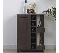 BAKAJI Mueble esquinero para Bar, botellero de pie, botellero, Vino, Licor, Bodega de Madera 6 plazas botellero con Puerta y asa de Metal 2 estantes Laterales (Amaretto)