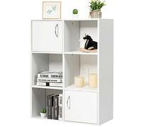 BAKAJI Mueble librería con 6 estantes con 2 Puertas imantadas y asa de Metal Estructura de Madera MDF Diseño Moderno para el hogar o la Oficina. Dimensiones 80 x 61,5 x 29,5 cm (Blanco)
