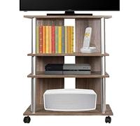 Bakaji Mueble TV de madera MDF con 3 estantes para consolas de videojuegos y 4 ruedas mueble para carretilla de televisión diseño moderno dimensiones 60 x 45 x 805 cm brazo soporte para brazo (Brown)