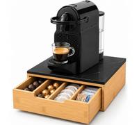 BAKAJI Nescpresso Dolcegusto Modomio Caffe Lavazza - Cajón para cápsulas de té, azúcar, fabricado en madera de bambú y bambú (31,5 x 30 x 10 cm, negro)