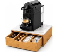 BAKAJI Nescpresso Dolcegusto Modomio Caffe Lavazza - Cajón para cápsulas de té, azúcar, fabricado en madera de bambú y bambú (31,5 x 30 x 10 cm, color pardo)