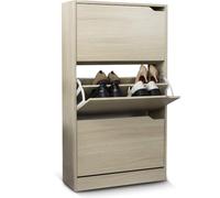 BAKAJI Olmo - Zapatero de Madera MDF con 3 Puertas abatibles, Asas retráctiles, Doble Profundidad, tamaño Compacto, 63 x 24 x 115 cm, Ahorra Espacio