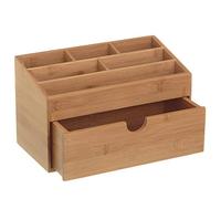 BAKAJI - Organizador de Escritorio de Madera de bambú, bambú Natural, 25,5 x 13 x 15 cm
