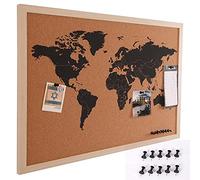 Bakaji Panel de anuncios con mapamundi de corcho, mapa geográfico con mapa del mundo, marco de madera con marco, tamaño 60 x 40 cm, de pared, diseño moderno con 10 chinchetas, idea regalo