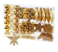 BAKAJI Paquete Bolas para árbol de Navidad, para Calcetines de Estrella, Color Dorado, 102 Unidades, Unica