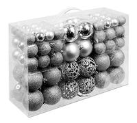 BAKAJI Paquete de 100 Bolas de Navidad diámetro 3/4/6 cm Adornos y Decoraciones para árbol de Navidad (Plata)