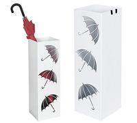BAKAJI Paragüero de Hierro de diseño Color Blanco con Bandeja antigoteo y Ganchos para Paraguas. Dimensiones: 49 x 15,5 cm.
