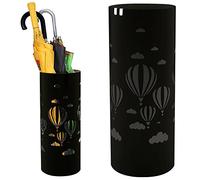 BAKAJI Paragüero de Hierro de diseño Redondo Negro con decoración de Globo aerostático y Bandeja antigoteo Dimensiones 49 x 19,5 cm