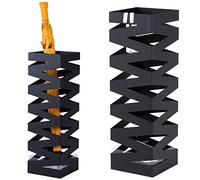 BAKAJI Paragüero de Hierro diseño BAK4B Forma Cuadrada Color Negro con decoración de Incrustaciones, Bandeja antigoteo y Ganchos para Paraguas Plegables, 49 x 15,5 cm