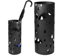 BAKAJI Paragüero Stand de Hierro diseño bak5b Puerta Paraguas Forma Redonda Color Negro con decoración INTARSIO Paraguas y Gotas Bandeja Antigoteo y Ganchos para Paraguas Plegables